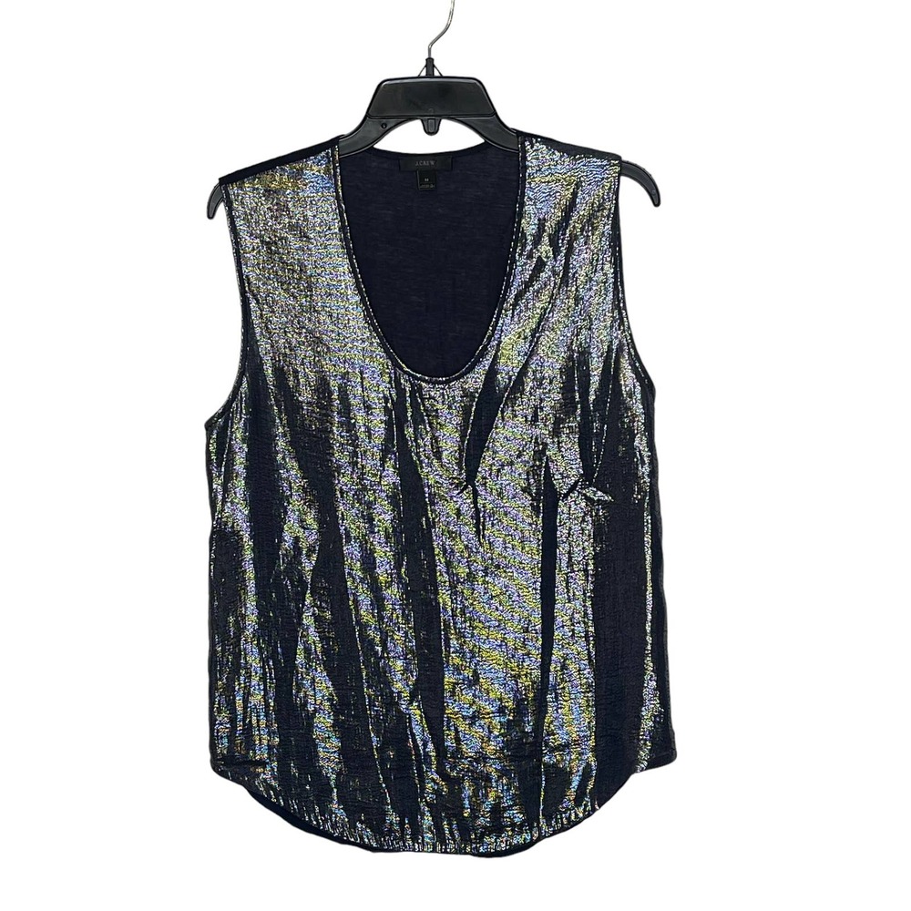 J. Crew Tank Top Size Medium Navy & Shiny Lined‎ 100% Polyester Womens